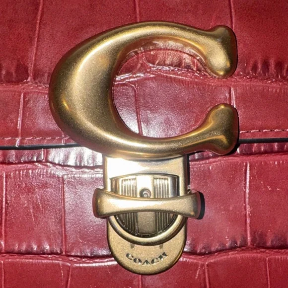 Coach Maroon Croc-Embossed Crossbody Bag - Picture 6 of 12